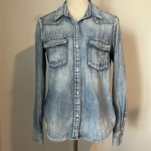 AG Adriano Goldschmied Womens Denim Long Sleeve Button Down Cotton Shirt XS $198